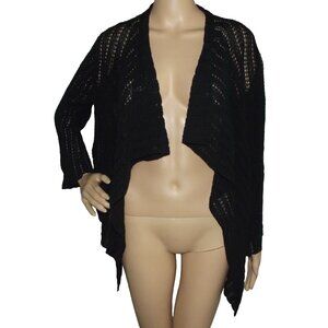 Coldwater Creek Cardigan Sweater Womens M(10-12) Black Knit Cascading Open Front